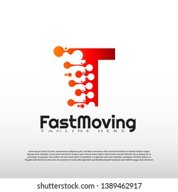 Fast Moving logo with initial T letter concept. Movement sign. Technology business and digital icon -vector