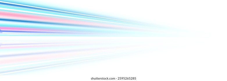 Fast moving neon light effect. Bright blue digital streaks with blur and perspective create high speed racing or futuristic cityscape. Perfect for banners, wallpapers or technology visuals.