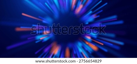 Fast Moving Particles Abstract Ray Burst Design. Striking Digital Background for Scientific or Tech Presentations. Colorful Explosive Radial Pattern. Vector Illustration.