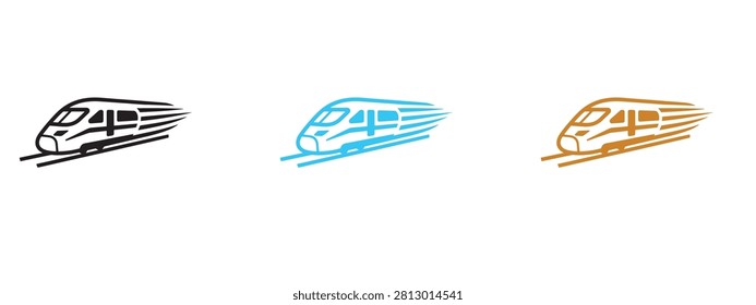 Fast moving passenger train icons set for transportation with movement