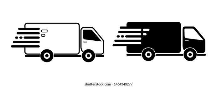 Fast moving shipping delivery truck flat line art vector icon, set of Delivery Truck Icon for transportation apps and websites