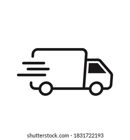 Fast moving shipping delivery truck line icon. Vector icon for transportation apps and websites