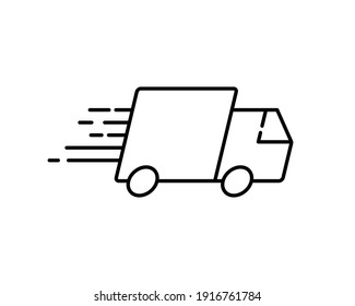 Fast moving shipping delivery truck line flat vector icon for apps and websites express delivery, quick move, line symbol on white background.