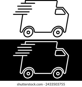 Fast moving shipping delivery truck line art vector icon for transportation apps and websites. Vector illustration