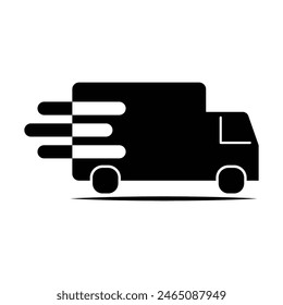 Fast moving shipping delivery truck line art vector icon for transportation apps and websites with white artboard.