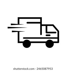 Fast moving shipping delivery truck line art vector icon for transportation apps and websites with white artboard.