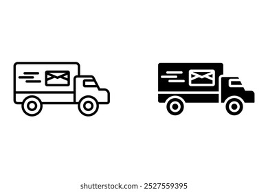 Fast moving shipping delivery truck line icon. Vector icon for transportation apps and websites