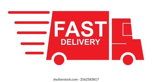 Fast moving shipping delivery truck line art vector icon for transportation apps and websites