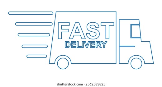 Fast moving shipping delivery truck line art vector icon for transportation apps and websites