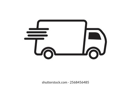 Fast moving shipping delivery truck line art vector icon for transportation apps and websites. Vector illustration isolated on transparent background	
