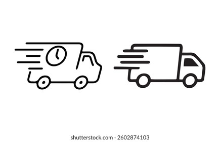 Fast moving shipping delivery truck line art vector icon for transportation apps and websites. Vector illustration isolated on transparent background. vector eps file