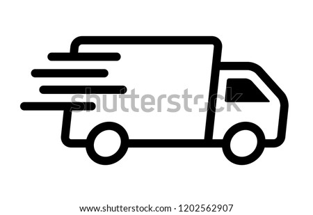 Fast moving shipping delivery truck line art vector icon for transportation apps and websites