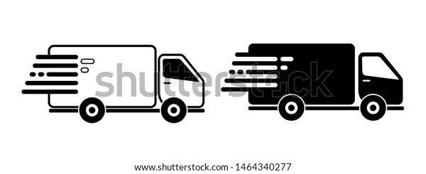 Fast moving shipping delivery truck flat line\
art vector icon, set of Delivery Truck Icon for transportation apps\
and websites
