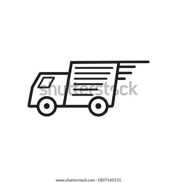 Fast moving shipping\
delivery truck line art vector icon for transportation apps and\
websites