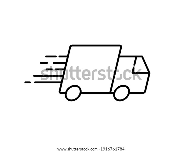 Fast moving shipping delivery truck line flat\
vector icon for apps and websites express delivery, quick move,\
line symbol on white\
background.