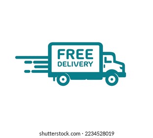 Fast moving shipping and free shipping delivery truck logo design. Logistics and wholesale concept. Fast time delivery order. Quick shipping delivery icon vector design and illustration.