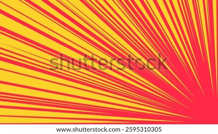 Fast moving speed lines in bright pop art style. Bold red, yellow and orange streaks radiating from center, creating exciting superhero action look.