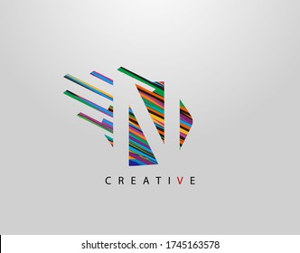 Fast N Letter Logo. Creative Modern Abstract Geometric Initial N Design, made of various colorful pop art strips shapes  