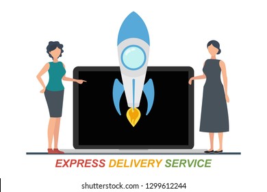 Fast online delivery concept. Express delivery service inscription on light background. Vector illustration.