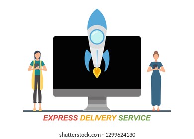 Fast online delivery concept. Express delivery service inscription on light background. Vector illustration.