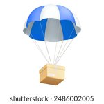 Fast order delivery icon of cardboard parcels on flying parachute. Realistic 3d vector illustration of balloon with carton package for post shipping service. Mail and shipment of ecommerce pack.