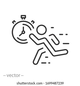 fast pace runner icon, man quick accelerate, run on time, worker late on  job, thin line web symbol on white background - editable stroke vector illustration eps10