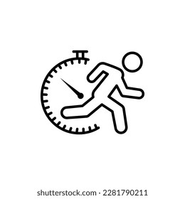 Fast pace runner icon, man quick accelerate, run on time, worker late on job, thin line web symbol on white background - editable stroke vector illustration