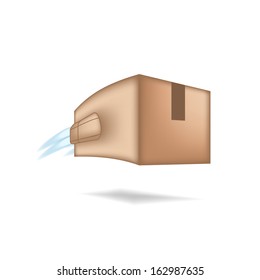 Fast package delivery concept. Box with jet engine.