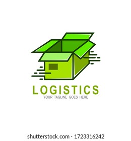 Fast packet logo to destination, box and speed icon