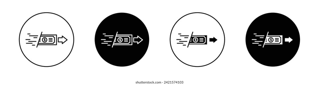 Juego de iconos de pago rápido. Símbolo de vectores de depósitos bancarios de pago de transferencia de dinero en un estilo negro relleno y delineado. Signo de remesa rápida.