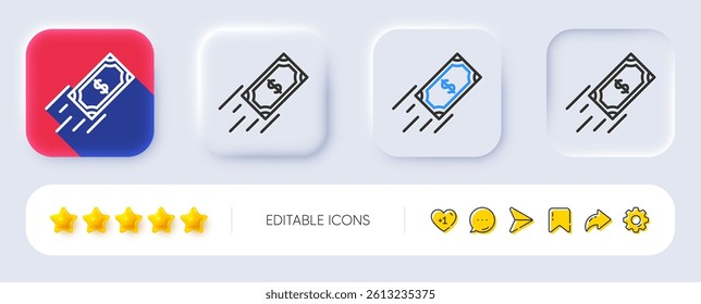 Fast payment line icon. Neumorphic, Flat shadow, 3d buttons. Dollar exchange sign. Finance symbol. Line fast payment icon. Social media icons. Vector