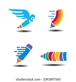 Fast pencil logo template with four picture options, fast pencil logo set collection