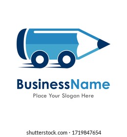 Fast pencil with tire vector template logo. Suitable for business, education, web and art