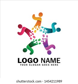 Fast people community logo, fast people 
 symbol logo, human running vector icon template character, human speed and sport logo