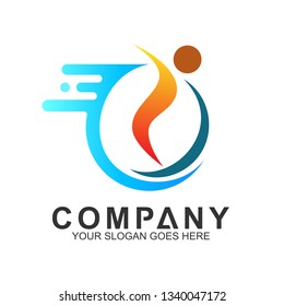 Fast people logo in circle shape. Courier logo design template. Delivery service icon.