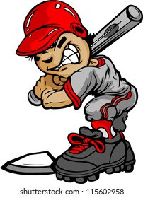 Fast Pitch Baseball Boy Cartoon Player with Bat Vector Illustration