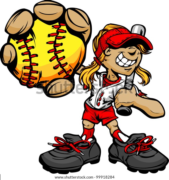 Fast Pitch Softball Girl Cartoon Player Stock Vector (Royalty Free ...