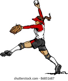 Fast Pitch Softball Pitcher Vector Illustration