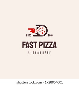 Fast Pizza logo hipster retro vintage vector template, Pizza Delivery logo