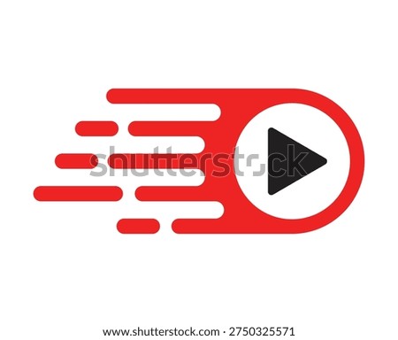 Fast play media button icon featuring red horizontal motion lines on clean white background layout