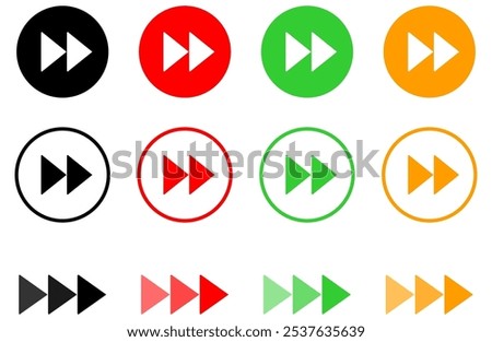 fast player icon, fast forward circle with two arrows icon symbol button in filled, thin line, outline and stroke style for apps and website.