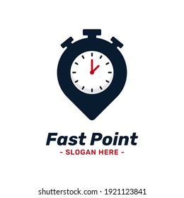 Fast point logo design template. Pin marker icon with timer combination. Symbol concept of delivery, courier, express, moving, transport, automotive, etc.
