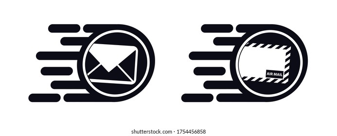 Fast Postal, Email And Airmail Delivery Concept - Speed Flat Icons - Vector Illustrations Isolated On White Background
