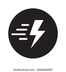 Fast power icon with lightning bolt symbolizing quick charging rapid energy boost and high voltage electricity for efficient electronic performance vector solid glyph icon