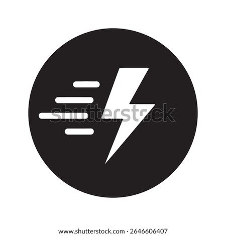 Fast power icon with lightning bolt symbolizing quick charging rapid energy boost and high voltage electricity for efficient electronic performance vector solid glyph icon