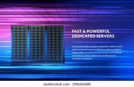 Fast and powerful dedicated servers template. Vector illustration.