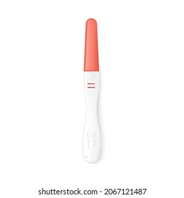 Schnelle Schwangerschaftstestvorlage, realistische Vektorgrafik einzeln auf weißem Hintergrund. Medizinischer Schwangerschafts- und Ovulationstest mit zwei Streifen positivem Ergebnis.