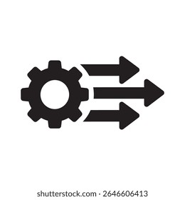 Fast process icon with gear and arrows representing efficient workflow rapid development and quick operational progress for streamlined automation vector solid glyph icon