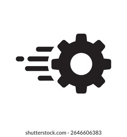Fast processing gear icon representing rapid operation high efficiency and mechanical speed for quick industrial automation and system performance vector solid glyph icon