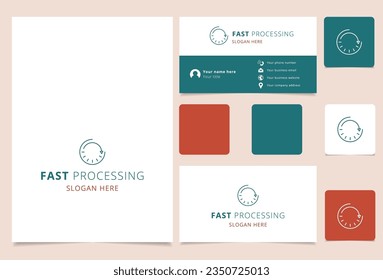 Fast processing logo design with editable slogan. Branding book and business card template.